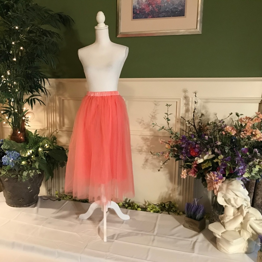 Coral pink tulle skirt